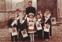 Emil Soukup at the first Holy Communion of boys in Milavce in May 1965