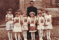 Emil Soukup at the first Holy Communion of girls in Milavce in May 1965