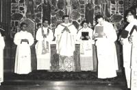 Emil Soukup (second from left) at the Mass for the 10th anniversary of his ordination in June 1972 in the St. Wenceslas Chapel of St. Vitus Cathedral in Prague