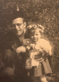 Dobromila Konárková-Šebestová with her father in a Baráčník costume, 1953