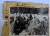 Miroslav Vít (sitting first from the left), tramp name Krysař, with friends from the camp Fort Adamson near the dam Černá Nisa