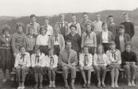 School photo, 7th grade, elementary school Větřní, bottom row, second from the left, year 1962