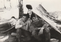 Josef Weinfurt on the left, on exercise in Pilsen, military basic service, Pilsen-Bory