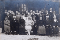 Wedding of the parents of Božena Šálové, 1928. On the left Jan and Mariana Zbranek, on the right Josefa and Jan Rusek, on the right Eduard Rusek, legionary