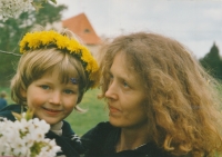 Markéta Selucká with son, 1990s