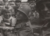 Ludmila Cibulkova as a little frightened girl with the American soldiers who liberated Nekmíř