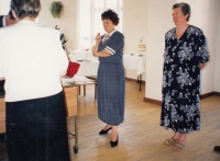 Jiřina Kozáková as a teacher at the final exams, far right, 1995