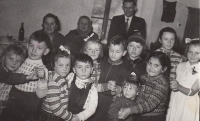 Jiřina Kozáková as a bridesmaid at a wedding, far right, 1955