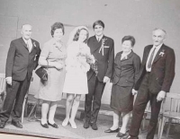 Jiřina and Václav Kozák, wedding photo with parents, 1969