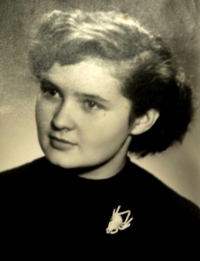 Květoslava Večeřová (Nováková) on the graduation board in 1955