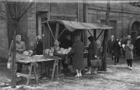 Mother of the witness selling in a stall on II. square in Most, 1958