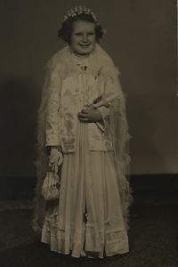 First Holy Communion of Květoslava Nováková (Večeřová) in 1947 in Šumperk