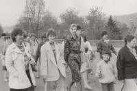 May Day parade, Jiřina Kozáková on the left, 1987