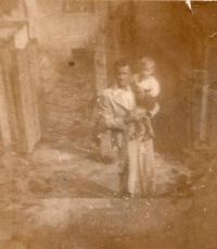 With dad in the yard around 1945