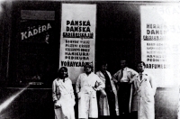 In front of the hairdresser Jan Kaděra with employees