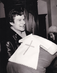 Libor Ovečka at the baptism of his nephew Michal Ovečka / St. Matthew's Church in Prague / 1980