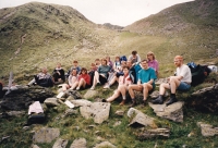 Libor Ovečka in blue shirt with students and teachers of Jabok school / Austria / 1996