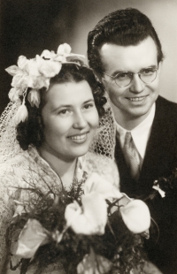 Wedding with her husband Jaromír, Plzen, February 1949