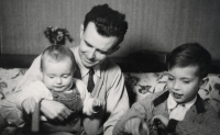 Her husband with children, son Jaromír (bigger), son Lubomír (younger on the left), Plzen, 1958