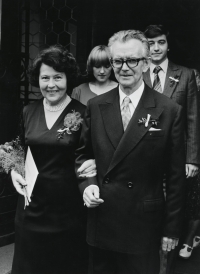 Witness with her husband at the wedding of her son Lubomir, Pilsen, 1980