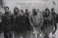 The Barrandov Film Studio on general strike on 27 November 1989, Václav Marhoul walking third from left