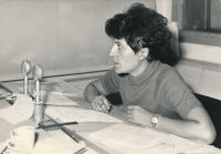 Dagmar Hazdrová in the studio of Czechoslovak Radio in Hradec Králové, August 1968