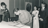 Václav Marhoul as the best man at director Tomáš Vorel's wedding (standing back right) while still in military service, 1985