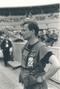 Filming the Czechoslovak Spartakiade at Strahov while in the military, 1985