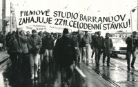 The Barrandov film studio during the general strike on 27 November 1989. Václav Marhoul was the chair of the strike committee