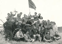 Václav Marhoul (top row, far right) during the filming of Prague Five. He was the producer. The actors are from the Brigáda short story, 1988