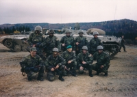 Václav Marhoul (green beret in the middle) at a military exercise of the Active Reserves of the Czech Army, 1999