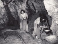 Witness (at the back) to the performance of Pěnkava with Loutna - it was played in Zbrašovské aragonite caves, 1980s