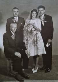 The newlyweds Staňek and their best men, 1962