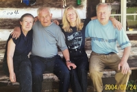 Jiri Koudela (right) with neighbours at the cottage, 2004