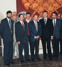 Otakar Mika (right of Václav Havel) during the visit of President Václav Havel to Cheb, first half of the 1990s