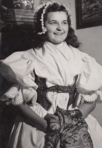 Eva Rybová in a Podkrkonoše costume, 1946