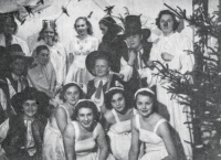 Christmas party in the nursing institute in Ostrava Zábřeh; witness's friend Alena Střílková is sitting bottom right; mid 1950s