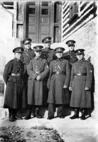 Olga Jaroňová's father (far right) with members of the financial guard, Dlhoň, Slovakia, 1930s