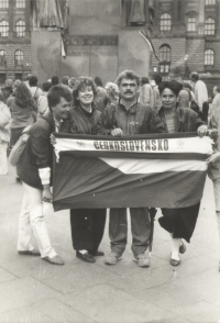 Václav Poláček with his family, Prague, August 21, 1990