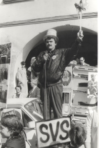 At an event of the Society for a Cheerful Present before the parliamentary elections, Jaroměř, 1990