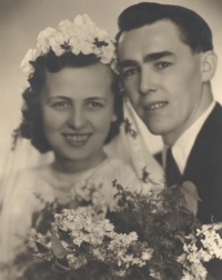 Parents on wedding photograph, Jaroměř, 1948