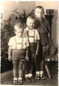 Karel Eliáš with his brothers (from left František, Pavel and Karel); 1951