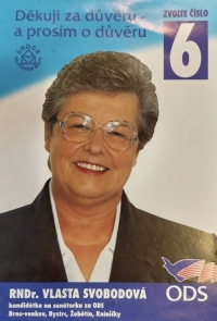 Election poster of Vlasta Svobodová for the Senate of the Czech Republic, 1996