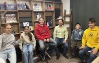 Pupils in the recording studio where they created a radio report on the life of Marie Čálková, 2024