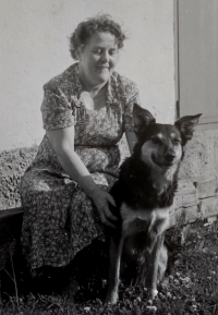 Mum and her dog, with whom they lived in the factory in Bílý Potok until 1965