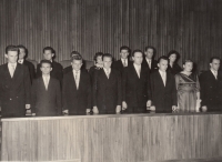 Josef Lexa (fifth from right) at his graduation, Prague, 1960