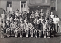 Rudolf Plzák (top row, sixth from right) in the 5th grade of primary school; 1963