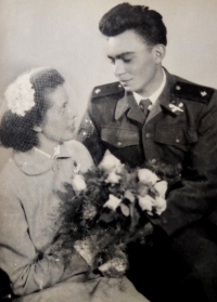 Jiří Stehlík on his wedding photo with Hana Bernardová from June 1955