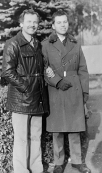 Karel Vlček with his son Daniel Vlček at the army in Varnsdorf, 1983