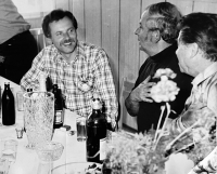 Celebration of 50th birthday in 1983, Karel Vlček (left) with friends